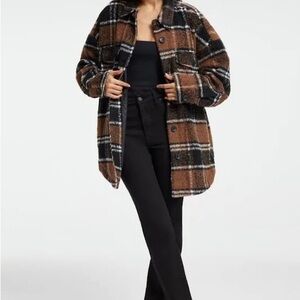 Good American Brown and Black Plaid Teddy Jacket